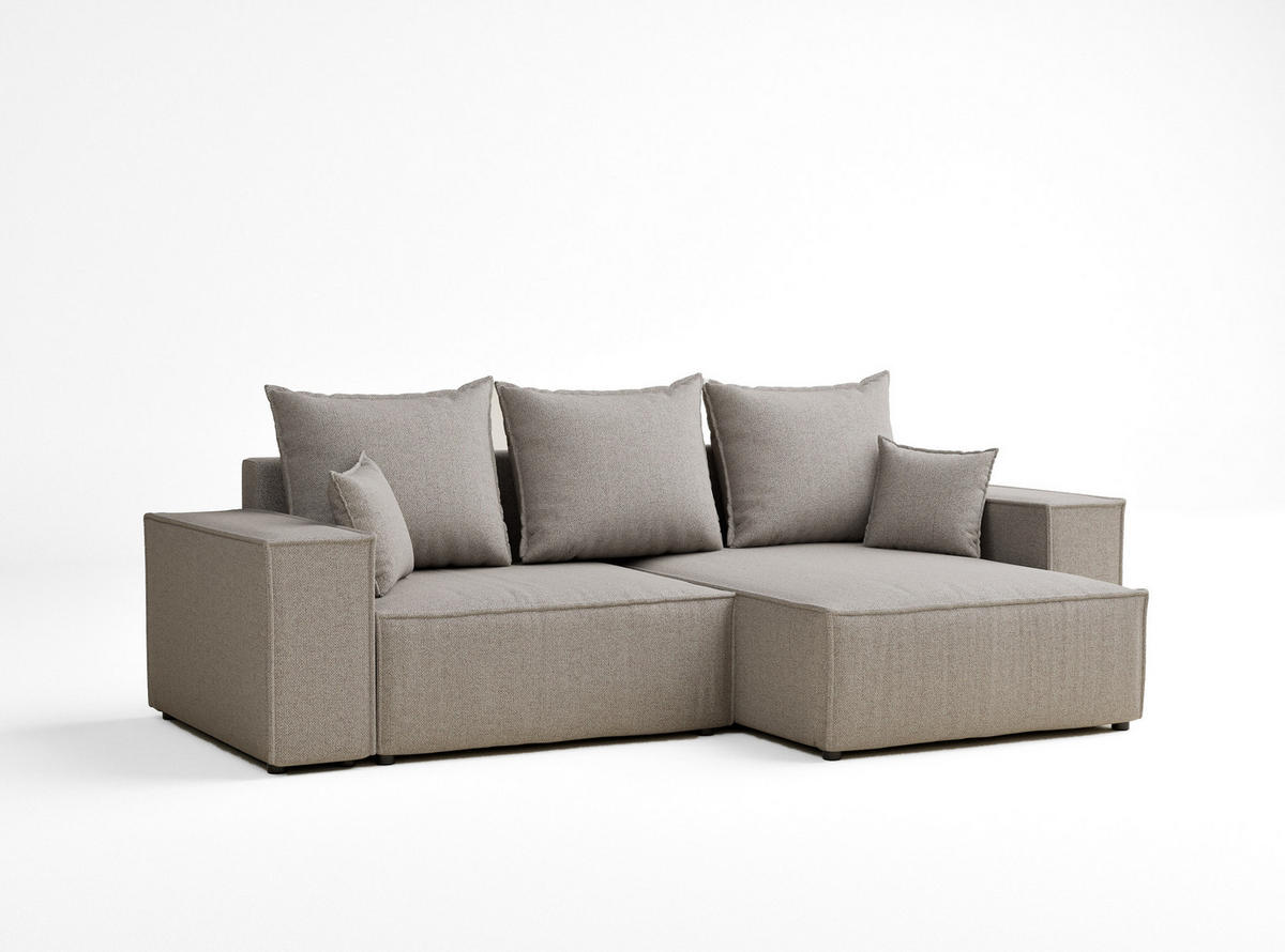 ECKSOFA MIT SCHLAFFUNKTION Moyo Seidengrau Webstoff - Beige/Schwarz, Holz/Holzwerkstoff (255/148cm) - Maison de Reve