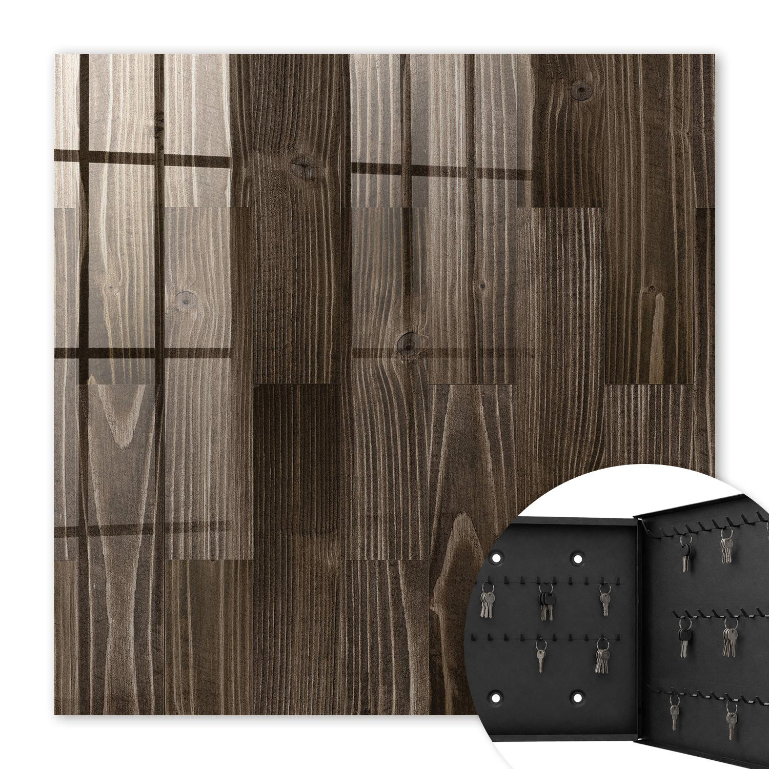 SCHLÜSSELBOX Schwarz 30x30 cm- Türöffnung nach rechts - Braunes Holz - Braun, Metall (30/30/5cm) - TULUP