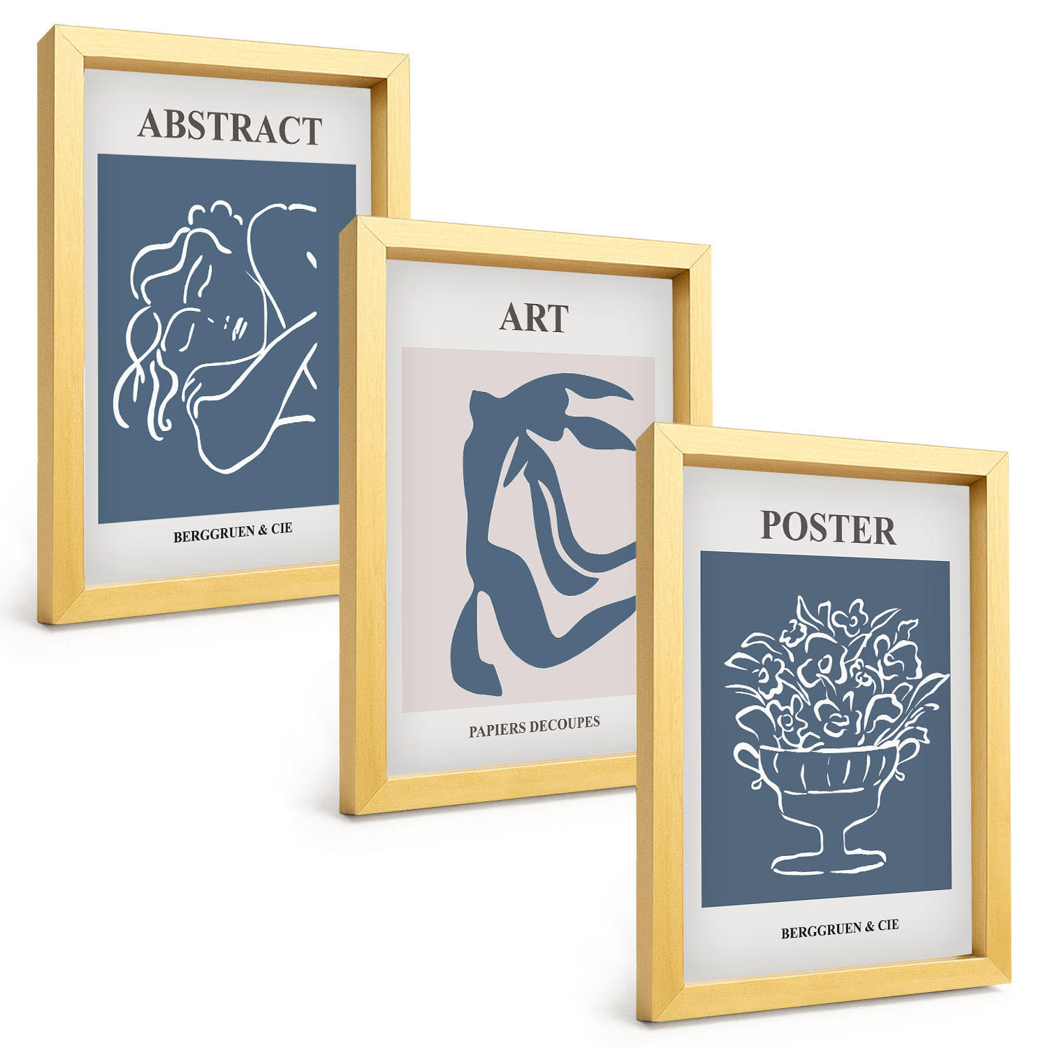 BILDER SET 3er Set - 20x30 cm Goldrahmen - Matisses stilvolle abstrakte Muster - Goldfarben, Kunststoff (20/30cm) - TULUP