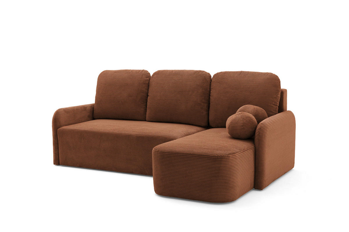 ECKSOFA CASPER L Rechts mit Schlaffunktion 132x198 Cord Braun - Schwarz/Braun, Holz/Kunststoff (145/217cm) - NACANAPA