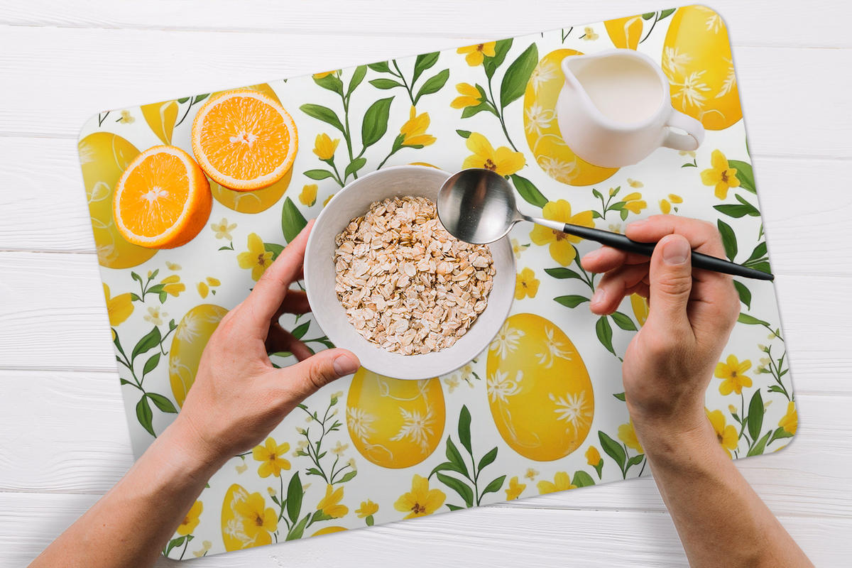 PLATZSETS 6er-Set Blumen - Ostereier - Gelb Placemats 45x30 cm - Gelb, Kunststoff (0.3/45/30cm) - MuchoWow