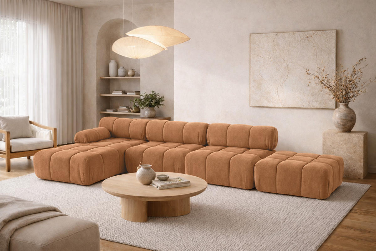 ECKSOFA L-Form XL, Stoff Velours Salvador, Dunkelbeige, Links, Selia L XL - Beige, Holz (380/160cm) - Kaiser Möbel