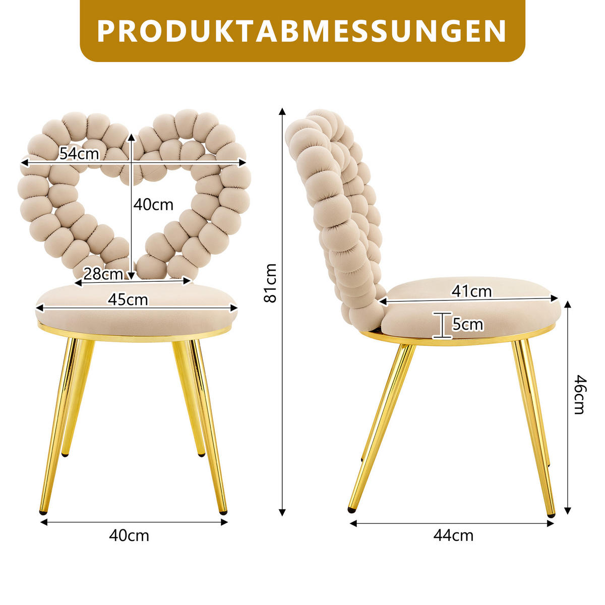 STÜHLE 2er-Set Esszimmerstuhl,Samt,Metall,Khaki - Beige, Textil (54/81/44cm) - LVHOM
