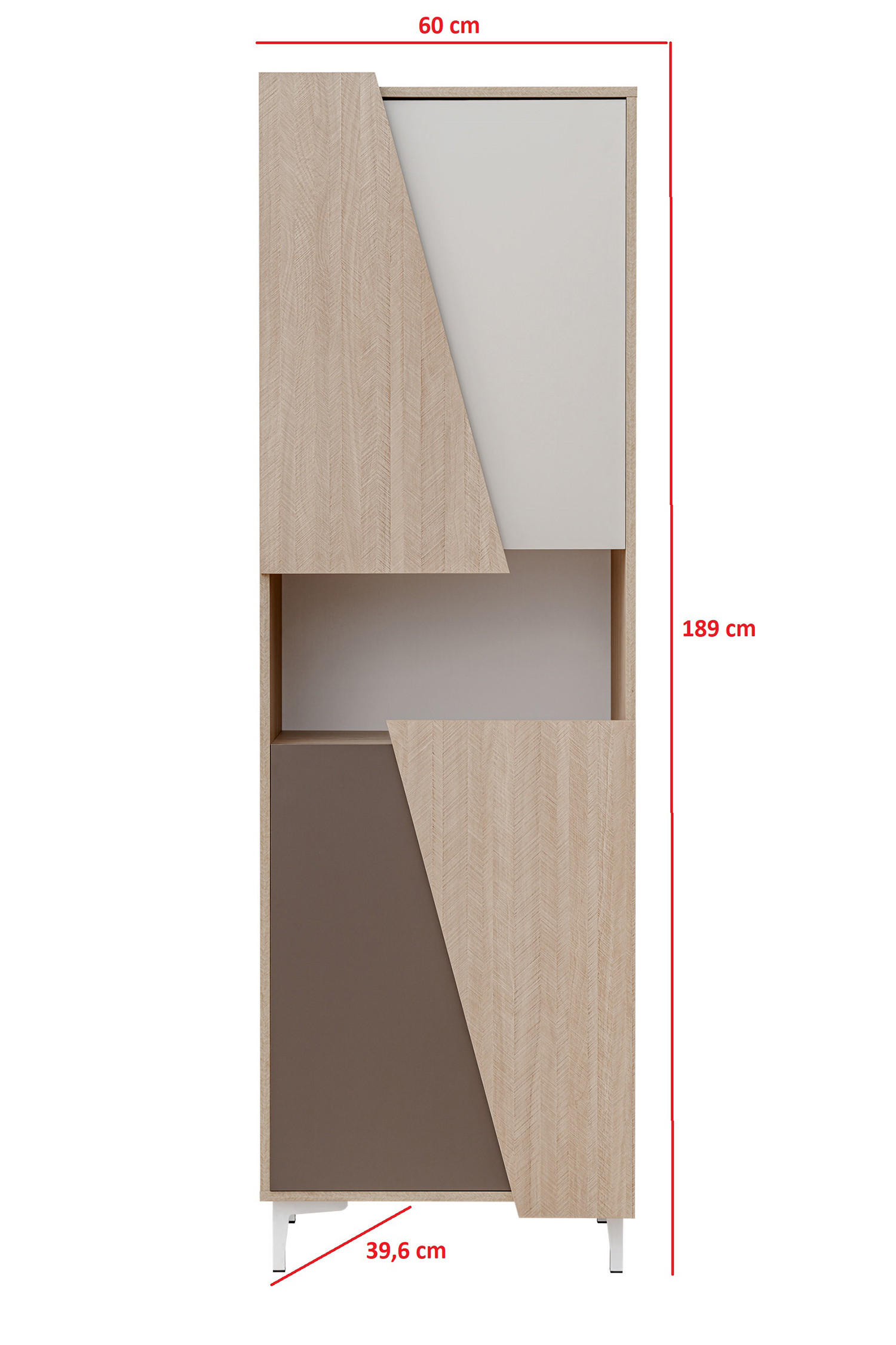 VITRINE Viste braun / weiß hochglanz 60cm / 40cm / 122cm - Ecru/Weiß Hochglanz, Holz/Holzwerkstoff (60/189/40cm) - Furnival