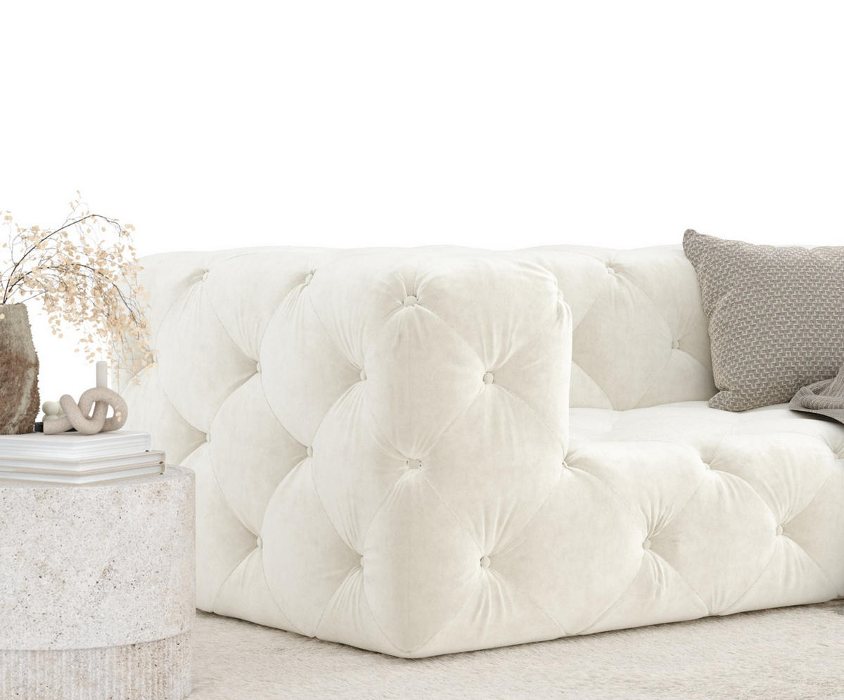 2-SITZER-SOFA Cosimo Creme Samtstoff - Creme/Schwarz, Holz/Holzwerkstoff (193/71/100cm) - Maison de Reve