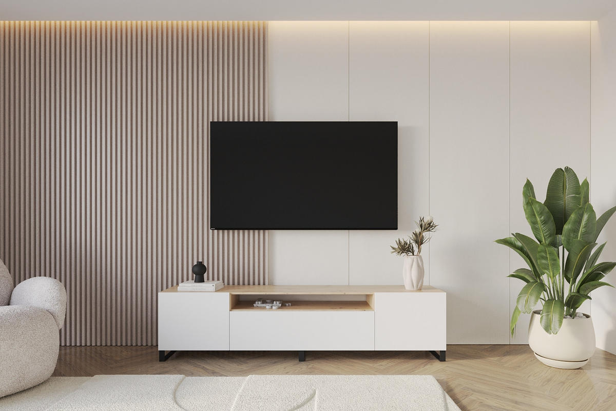 LOWBOARD ELIO-S 200x53x41 cm - Artisan / Weiß - Schwarz/Eiche Artisan, Holzwerkstoff (200/53/41cm) - ALTDECOR