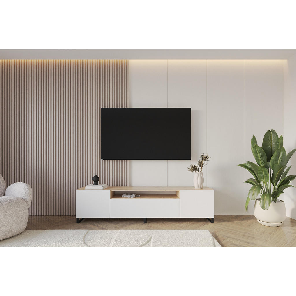 Thumbnail - Altdecor Lowboard, Eiche Artisan, Weiß, Holzwerkstoff, Rechteckig, U-Form, 200x53x41 cm, Wohnzimmer, Wohnwände, Lowboard...