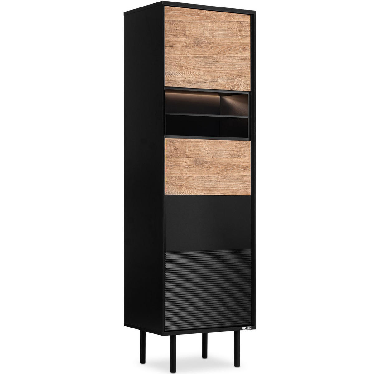 REGAL LOFTY Kreuzeinlage, schwarz / Eiche natur - Eichefarben/Schwarz, Holzwerkstoff (52/174/41cm) - KONSIMO®