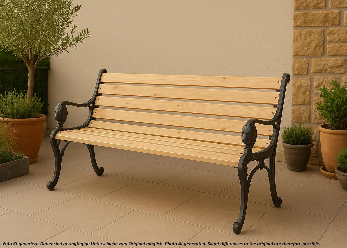 GARTENBANK Schwarz, Beige - Beige/Schwarz, Holz (164/78/35cm) - MCW