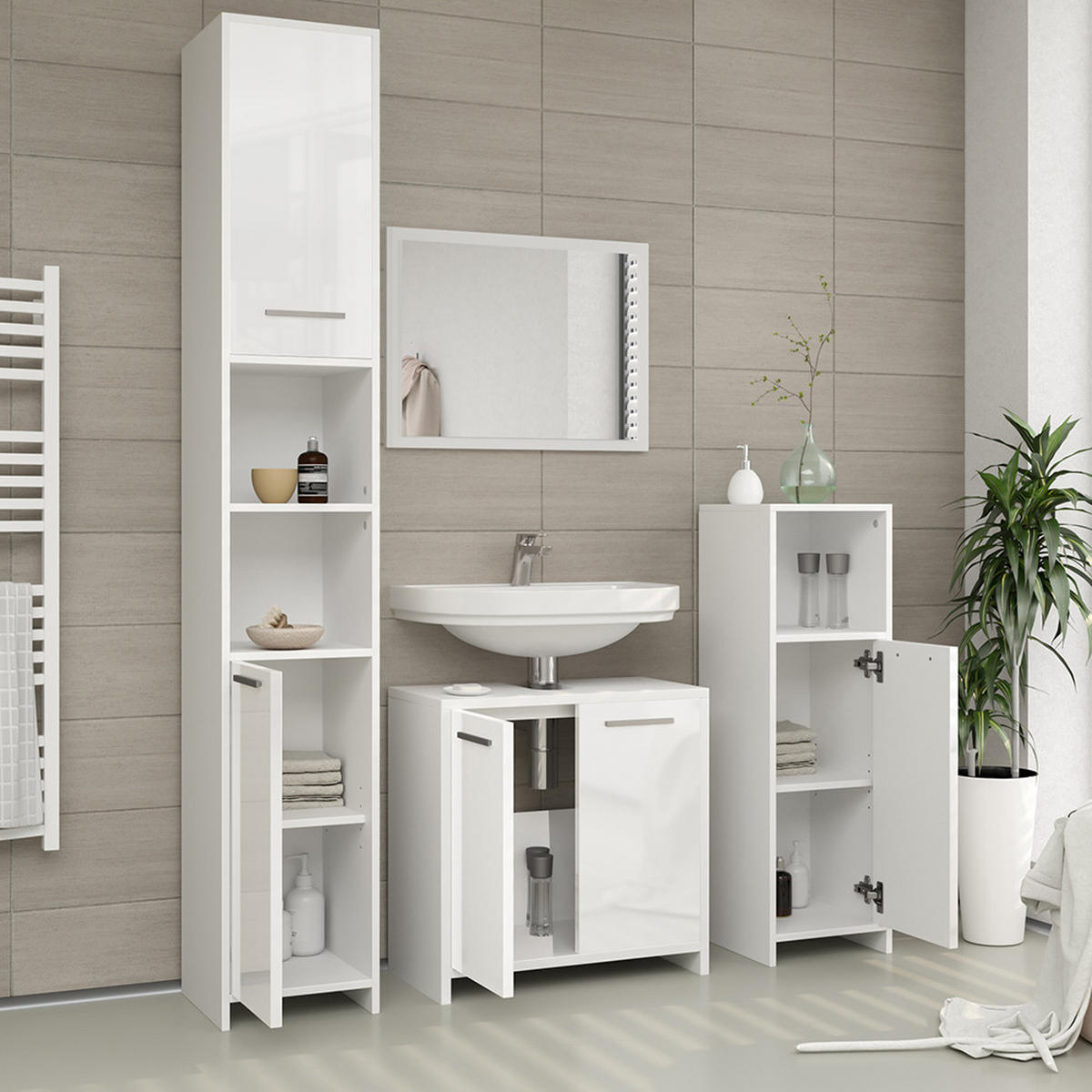 BADEZIMMERSPIEGEL Kiko Weiß Hochglanz 45 x 60 cm - Weiß Hochglanz/Weiß, Glas (45/60/2cm) - Vicco