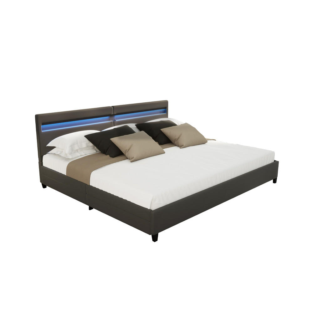 LED BETT NUBE - Dunkelgrau, ohne Matratze - Dunkelgrau, Kunststoff - Home Deluxe