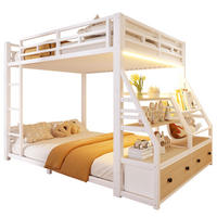 ETAGENBETT 140x200cm mit LED-Beleuchtung, mit 2 Stoffschubladen, Weiß - Weiß, Metall (140/200cm) - KOMHTOM