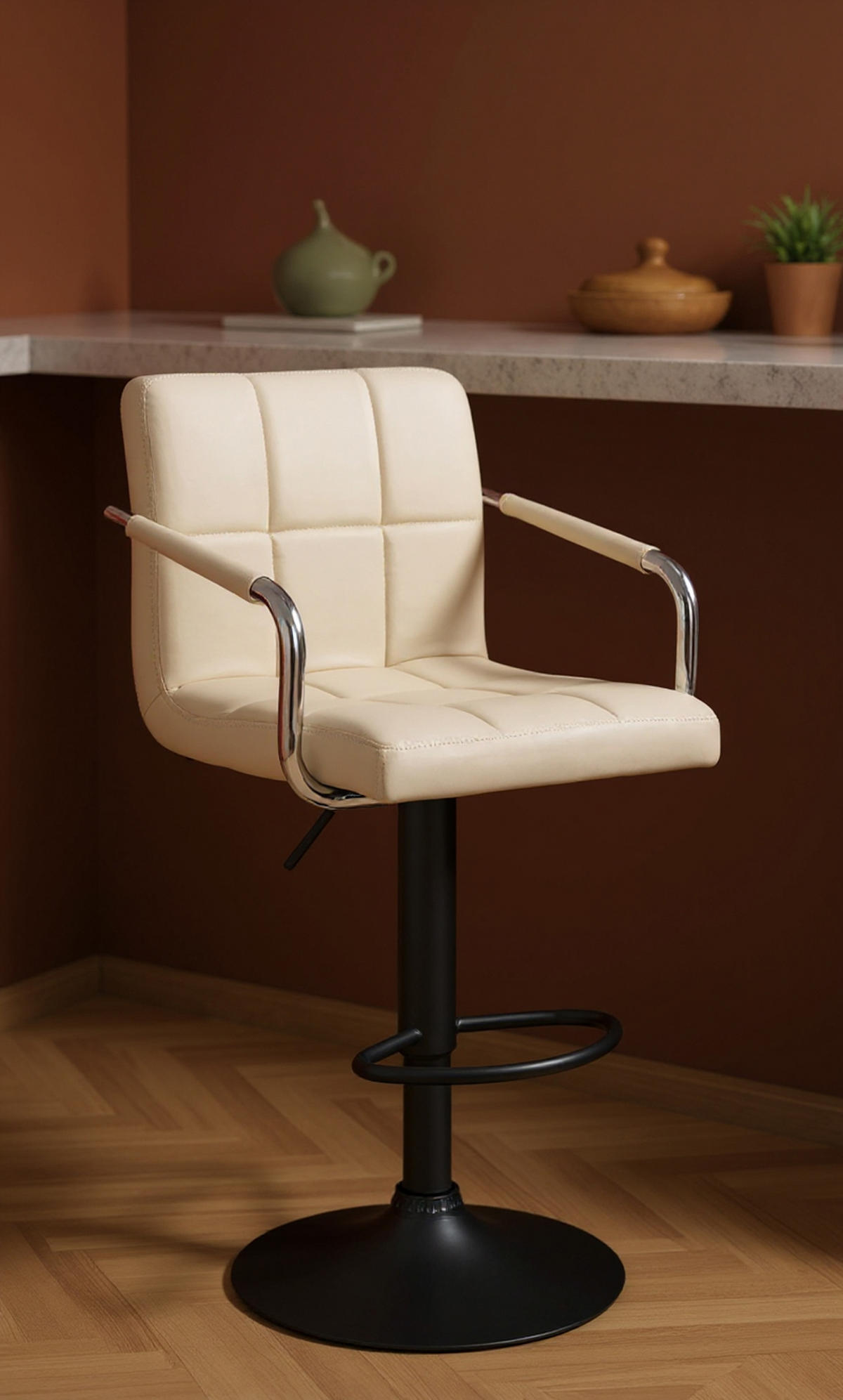 BARHOCKER 2er Set Luca schwarz creme - Creme/Schwarz, Kunststoff/Metall (54/112/46cm) - TPFLiving