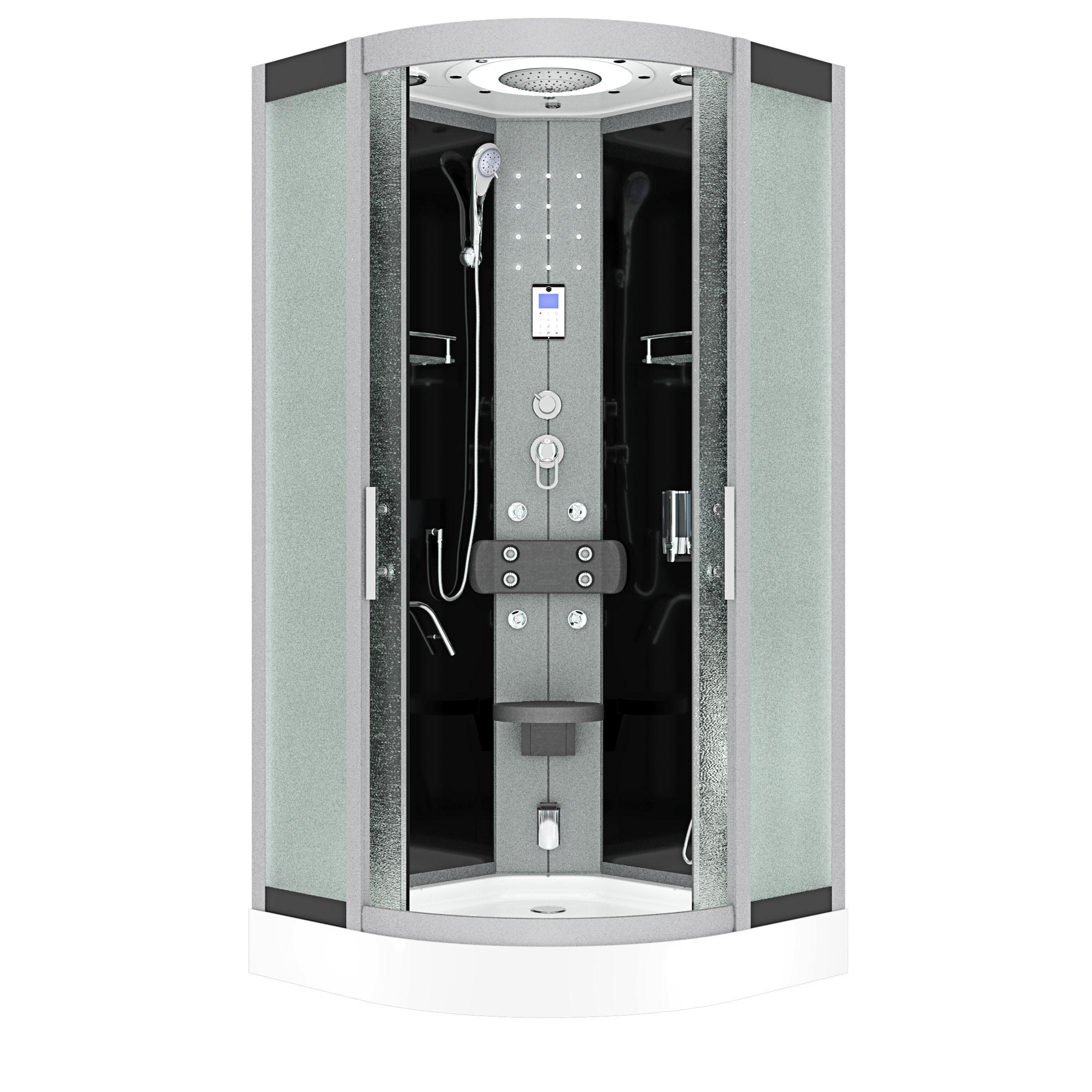 DAMPFDUSCHE Duschkabine D58-13M2-EC sw 90x90 - Schwarz, Glas/Kunststoff (90/90/215cm) - AcquaVapore by Sandra Jentho