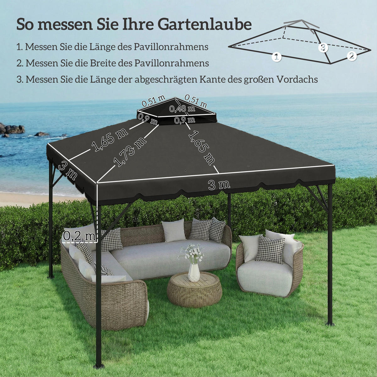 PAVILLON-ERSATZDACH Polyester Hellgrau Dunkelgrau - Dunkelgrau, Textil (300/1/300cm) - Outsunny