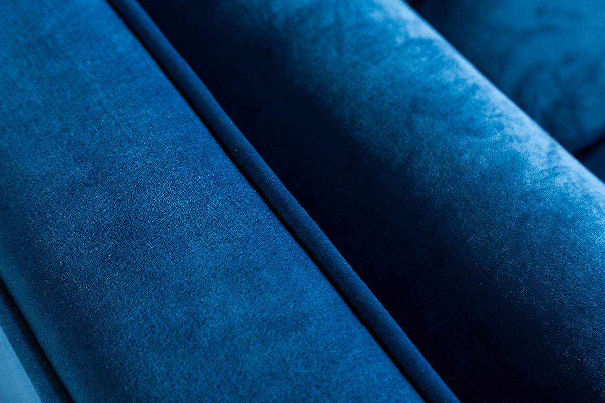 3-SITZER SOFA COZY VELVET Eukalyptus Samt Blau 220 cm - Blau/Goldfarben, Holz/Textil (220/90/85cm) - riess-ambiente