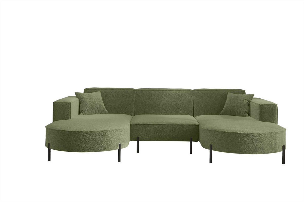 WOHNLANDSCHAFT Valencia - Hellgrün, Holzwerkstoff/Textil (299/80/165cm) - Fun Möbel