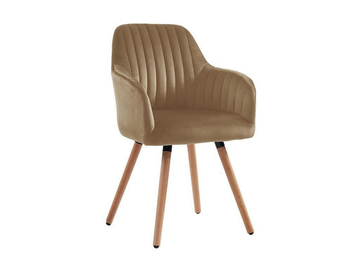 STUHL mit Armlehnen - Samt & Metall in Holzoptik - Beige - ELEANA - Beige, Textil (58/85/56cm) - Vente-Unique