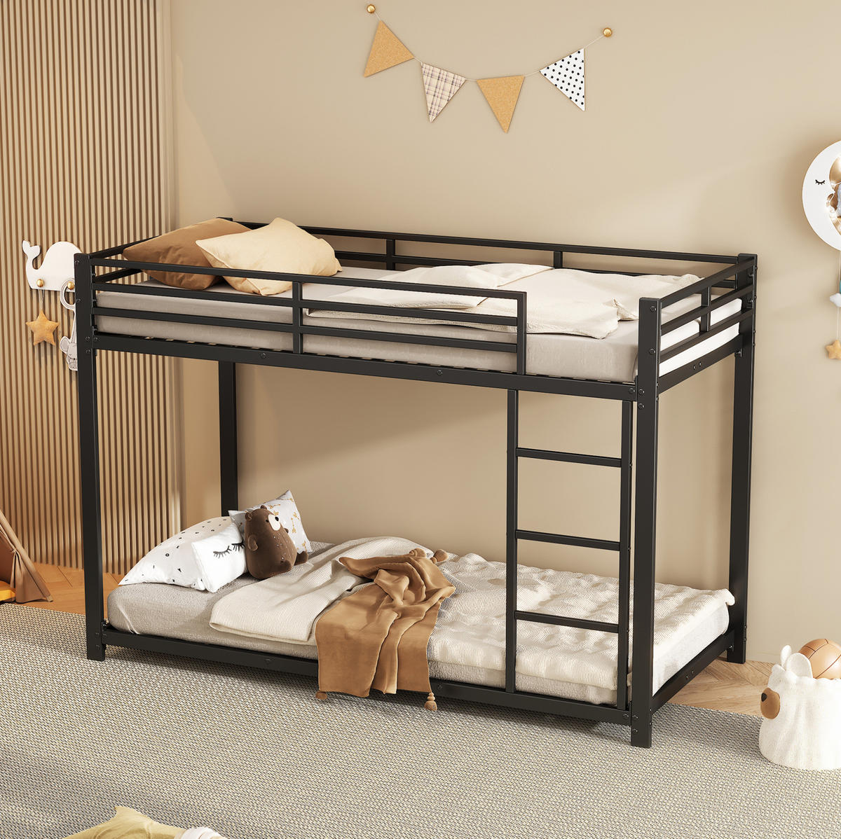 ETAGENBETT 90/200 cm aus Metall in Schwarz – platzsparend und stabil - Schwarz, Metall (90/200cm) - Flora Grace