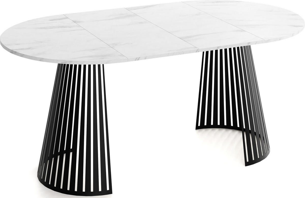 ESSTISCH Naro runder ausziehbarer, Marmor Weiß 100-180/100/76 cm - Ecru/Schwarz, Holzwerkstoff/Metall (100/100/76cm) - WFL GROUP