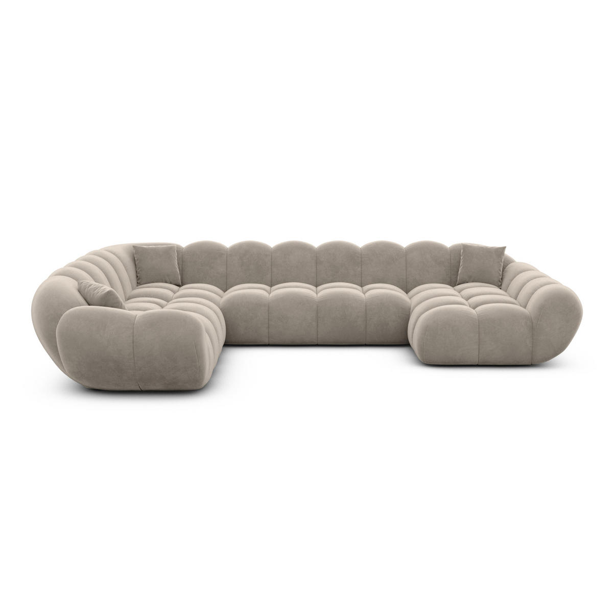 WOHNLANDSCHAFT Liva Taupe Samtstoff U-Form XXL Rechts - Taupe, Textil (258/70/323cm) - VAROYAL
