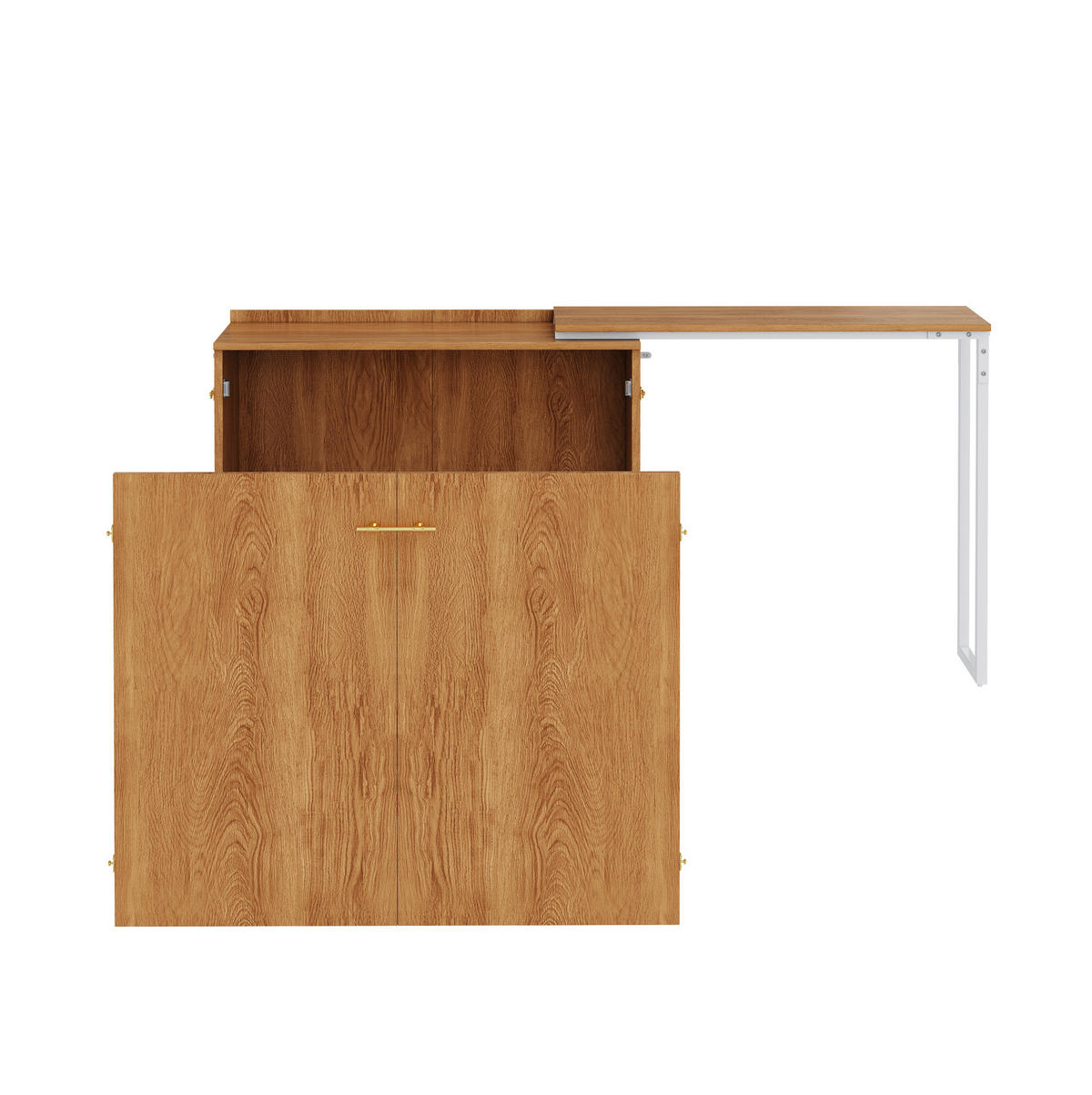 SCHRANKBETT Klappbett 90/200 cm aus Metall und Holz mit drehbarem Schreibtisch und Matratze Weiß/Naturfarben - Naturfarben, Metall (90/200cm) - Modenvie