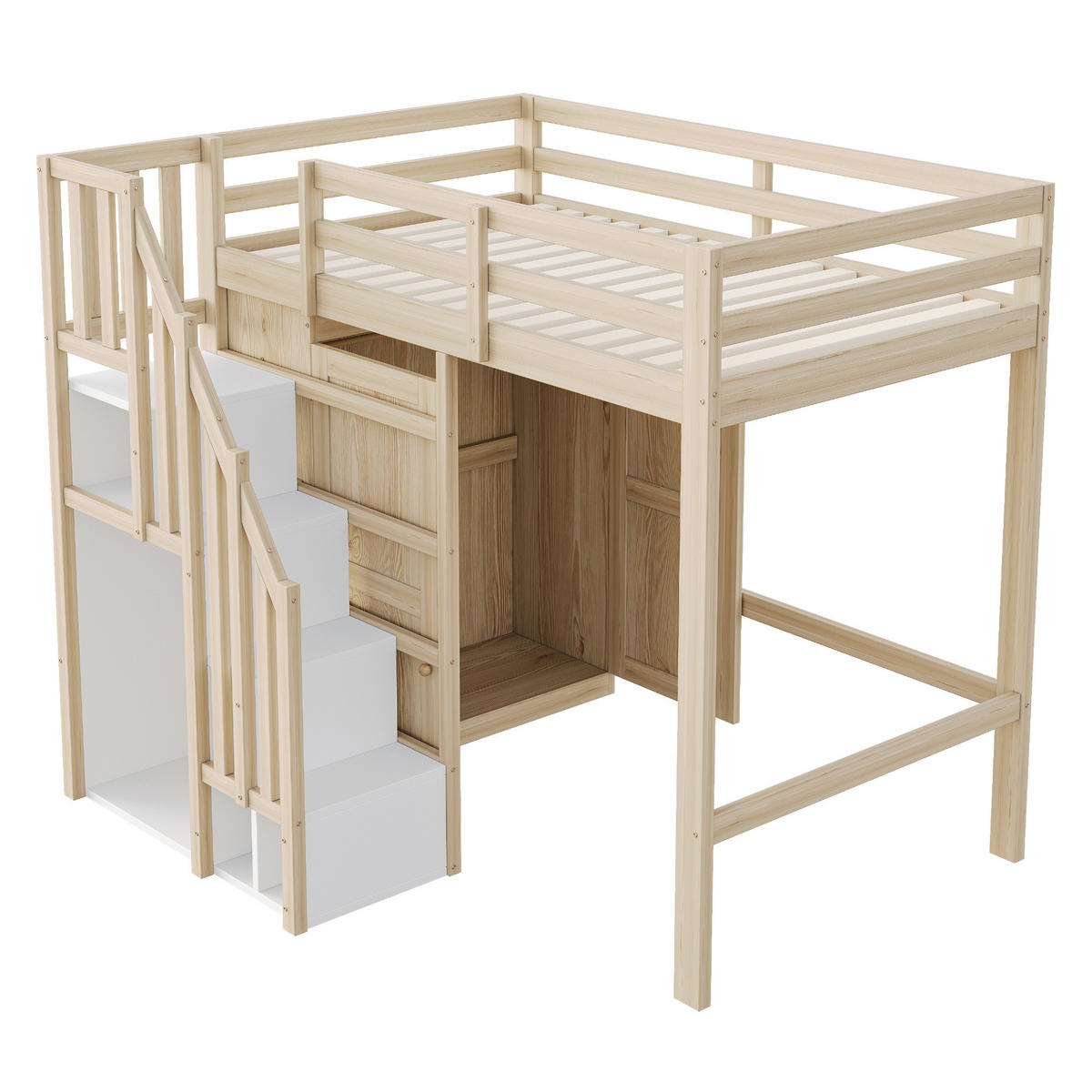HOCHBETT 90x200 Massivholz Stauraum Kletterleiter Kleiderschrank Holzfarbe - Naturfarben, Holzwerkstoff - FLIEKS