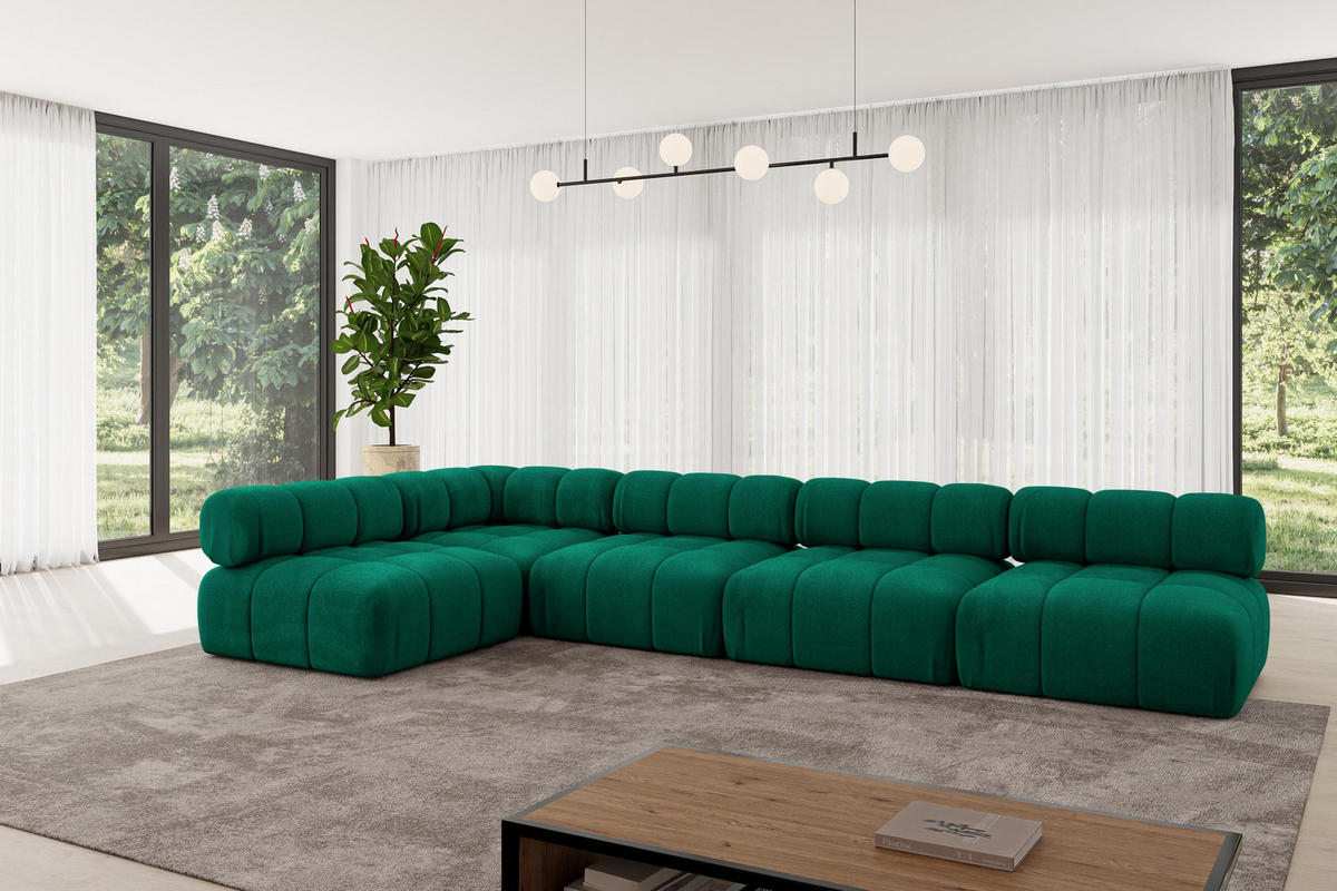 ECKSOFA modulares Sofa Samaro-L3 - 380x190x70 cm Dunkelgrün Velours - Dunkelgrün, Holzwerkstoff/Textil (380/190cm) - ALTDECOR