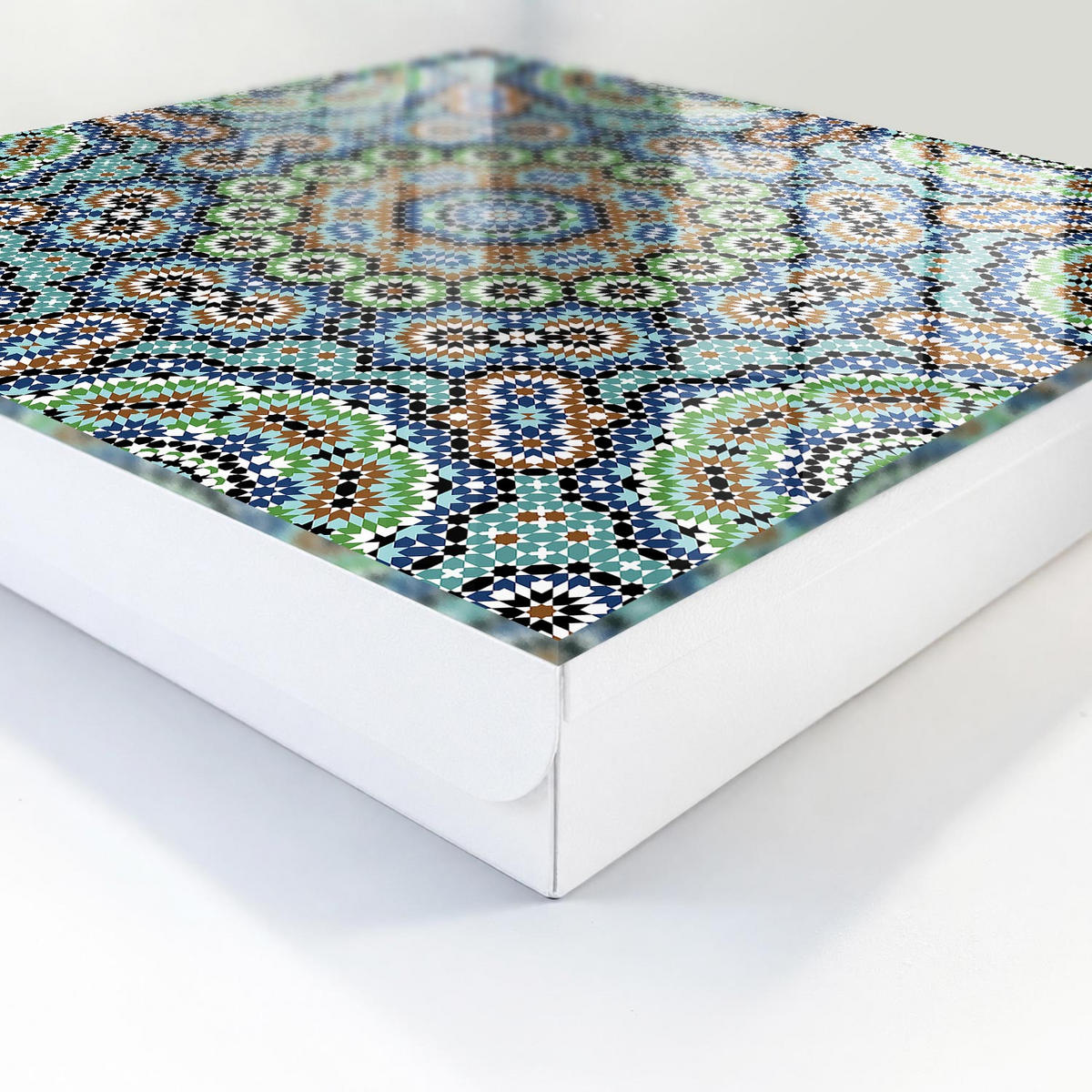 SCHLÜSSELBOX Weiß 30x30 cm – Türöffnung nach rechts - Farbenfrohes Mosaik - Blau, Metall (30/30/5cm) - TULUP
