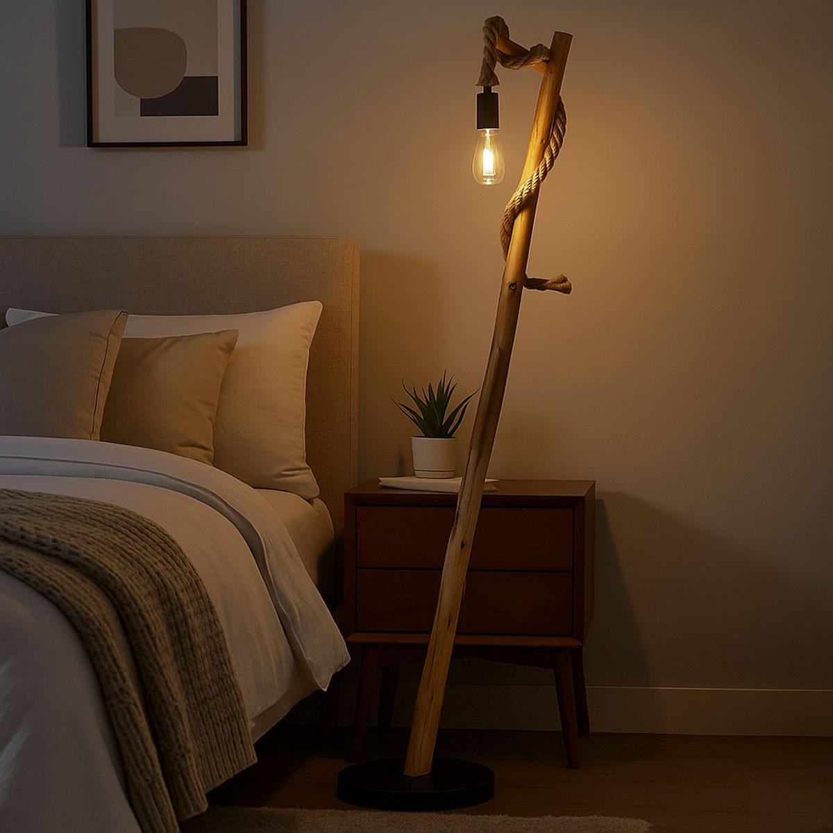 LED STEHLEUCHTE Holz Braun Metall - Braun, Holz (42.5/30/150cm) - Globo Lighting