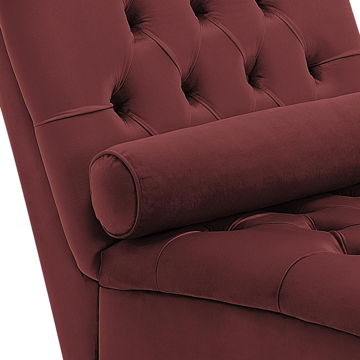 CHAISELONGUE Samtstoff burgunderrot Muret - Dunkelbraun/Rot, Textil (163/87/72cm) - Beliani