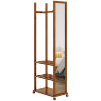 STANDSPIEGEL mit Ständer, 24,8 x 153,8 cm, mit 3 Ebenen, Kleiderstang - Naturfarben, Glas (59.8/170/35.8cm) - HOMCOM
