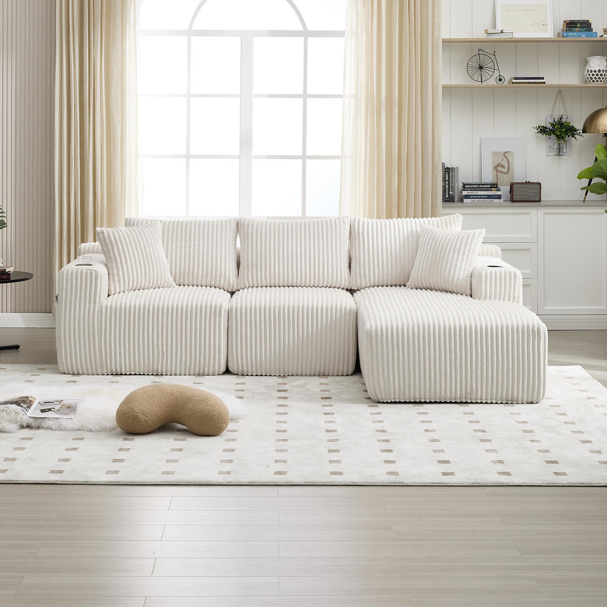 MODULARES Sofa Cord mit Chaiselongue und 2-Sitzer 257/90-160/62 cm Beige - Beige, Textil (160/257cm) - Redom