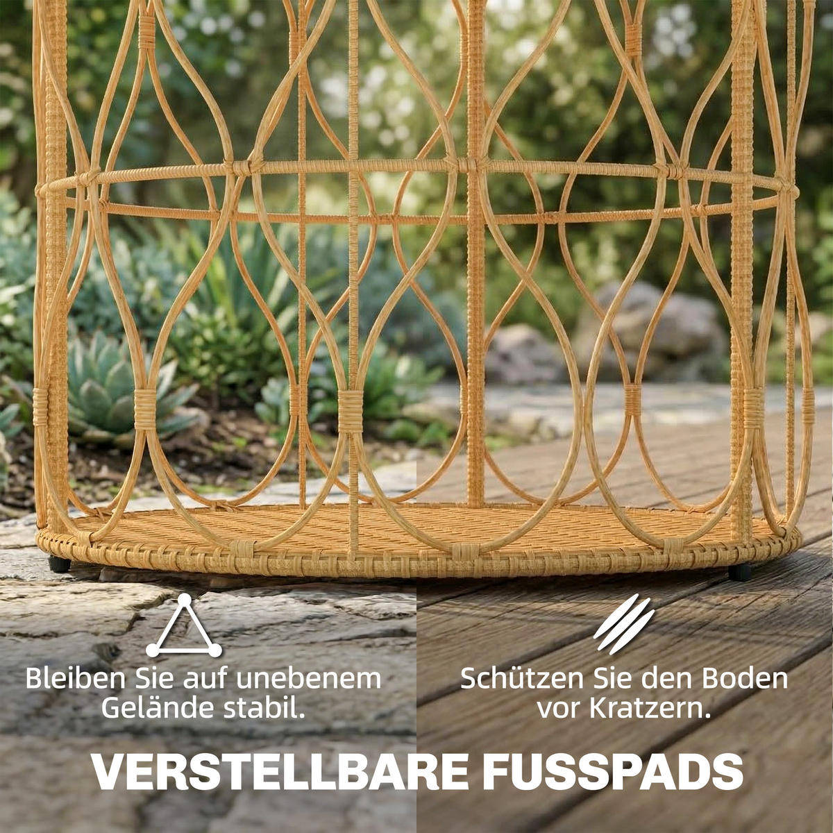 BEISTELLTISCH DE-07346 mit Rattanoptik und verstellbaren Füßen Teak - Teakfarben, Holz (50/50/47.5cm) - ComfortXL