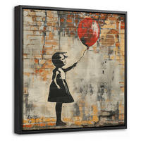 LEINWAND Bilder mit Rahmen - Graffiti - Banksy - Mädchen - Straßenkunst - 20x20 - Sandfarben, Textil (20/20cm) - MuchoWow
