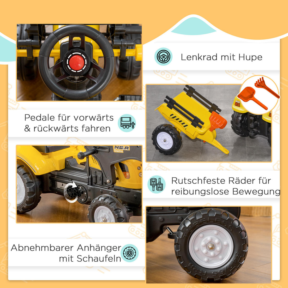 KINDER RUTSCHAUTO, Gelb, Metall+ Kunststoff - Gelb, Metall (167/41/52cm) - HOMCOM
