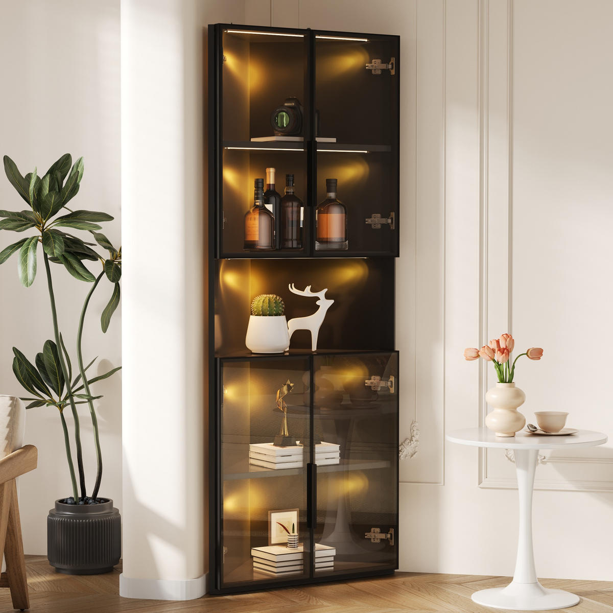 VITRINE Eckschrank LED Glasfront Schwarz 160cm Display Schrank - Schwarz, Holzwerkstoff (62/160/32cm) - FLIEKS