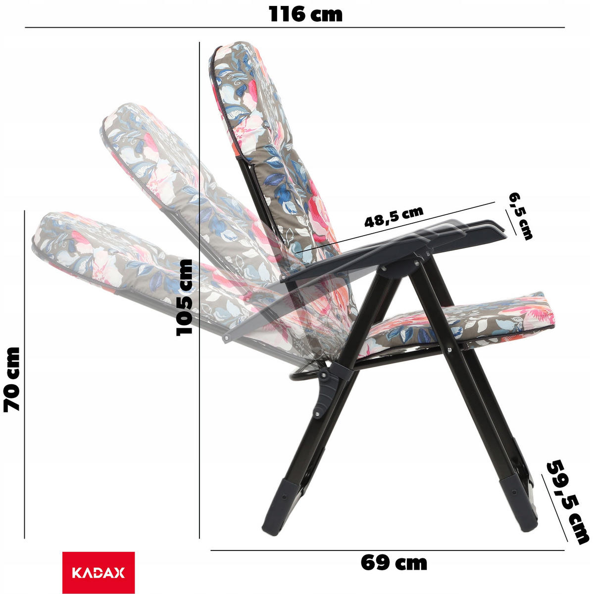 GARTENLIEGE 116 x 70 cm Blumen - Blau/Rosa, Metall (59/116cm) - KADAX