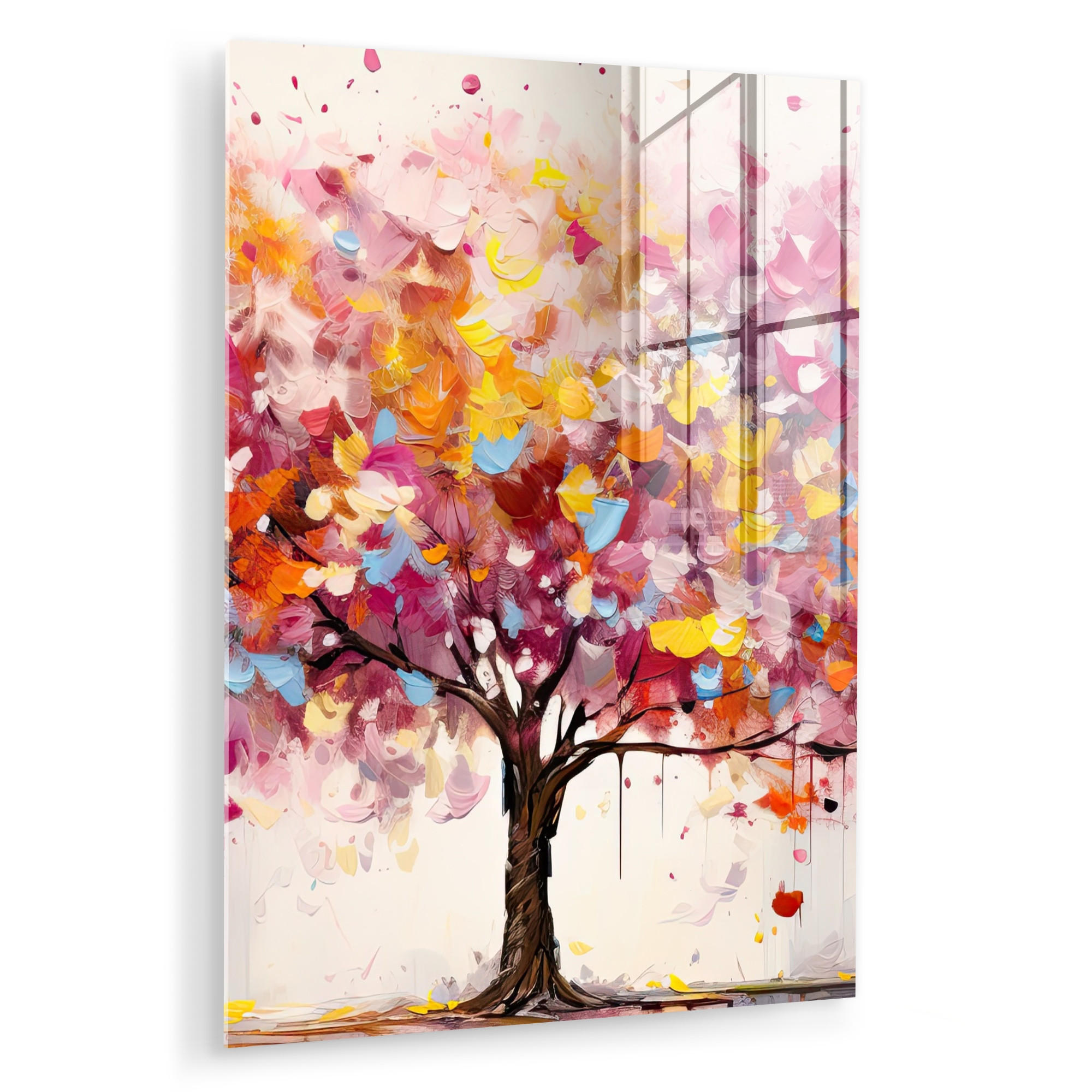 ACRYLGLASBILD Aquarell - Baum - Kunst - Abstrakt 60x80 cm - Multicolor, Glas (60/80cm) - MuchoWow