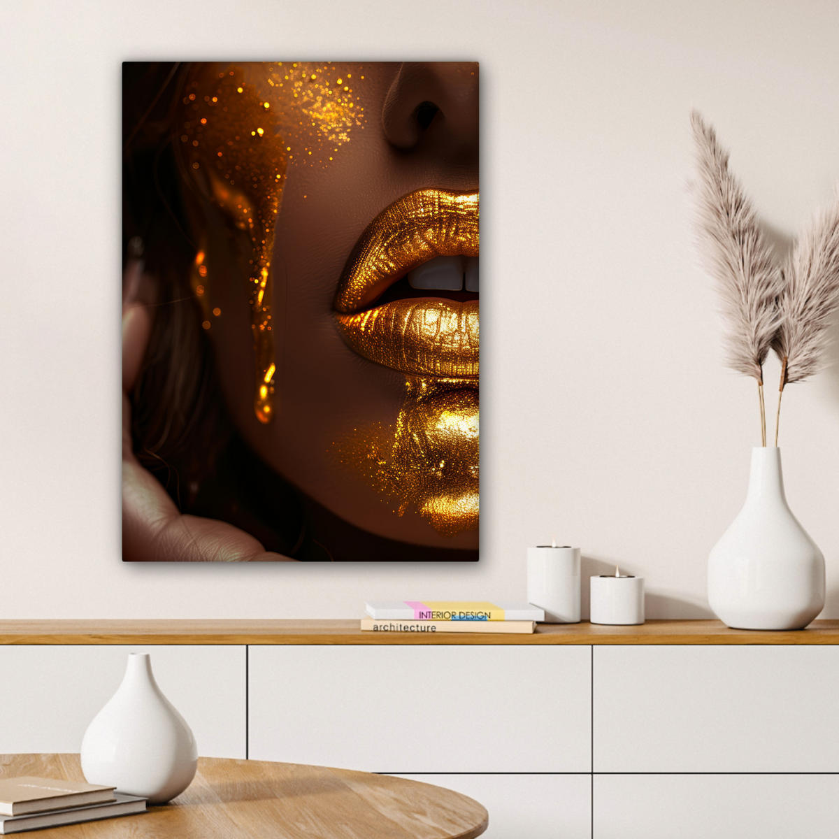 LEINWANDBILD Frau - Gold - Luxus - Porträt 60x80 cm - Goldfarben, Textil (60/80cm) - MuchoWow