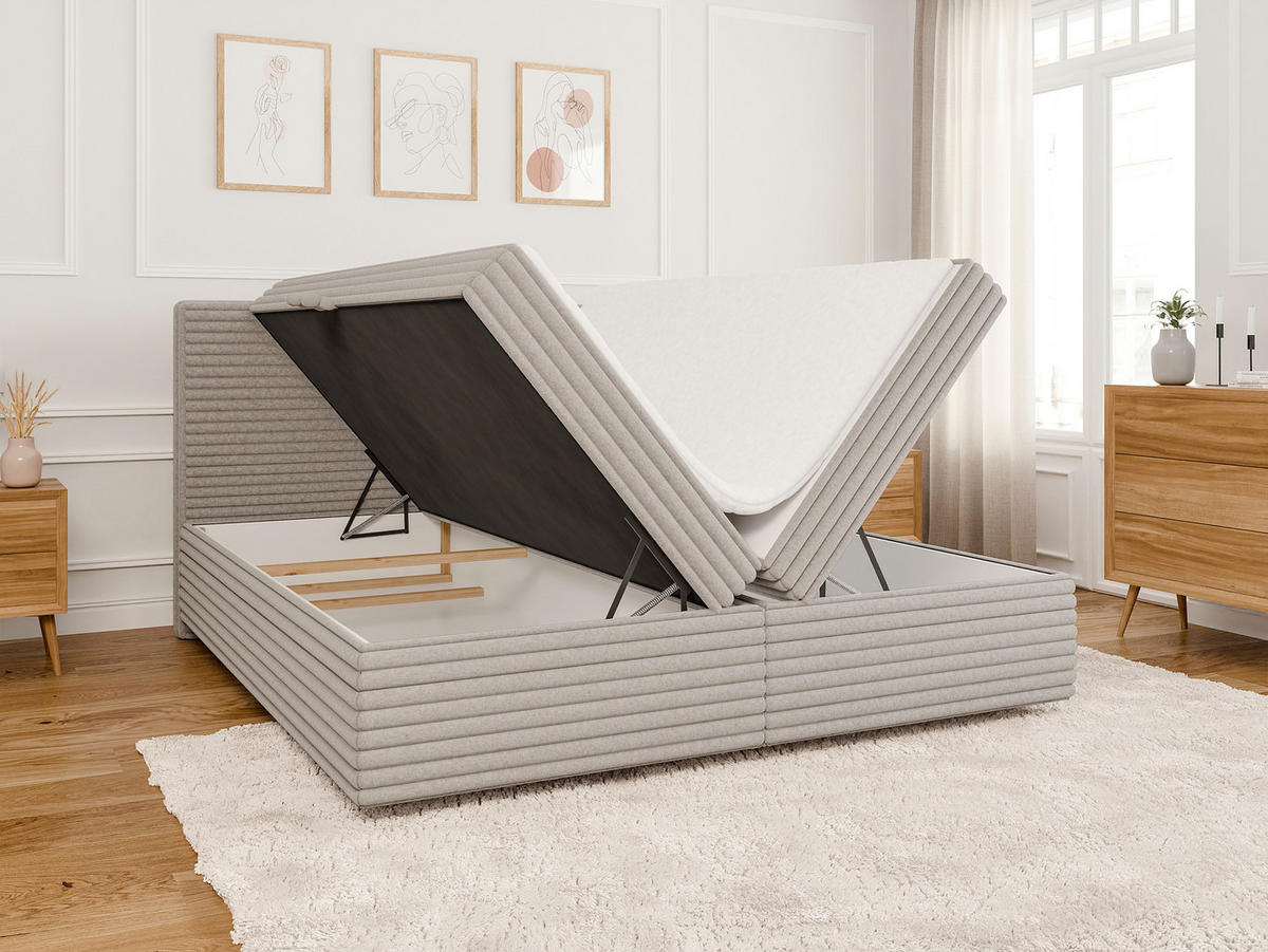 BOXBETT Roma 180/200 cm Hellgrau Plüschcord - Hellgrau/Schwarz, Holz/Kunststoff (180/200cm) - S-Style Möbel