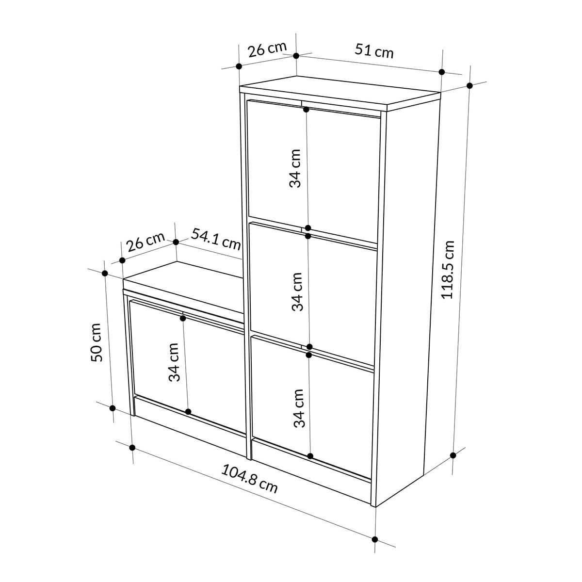 SCHUHSCHRANK 4 Türen L105 cm - Dude - Eichefarben, Holzwerkstoff (26/118.5/105cm) - Calicosy