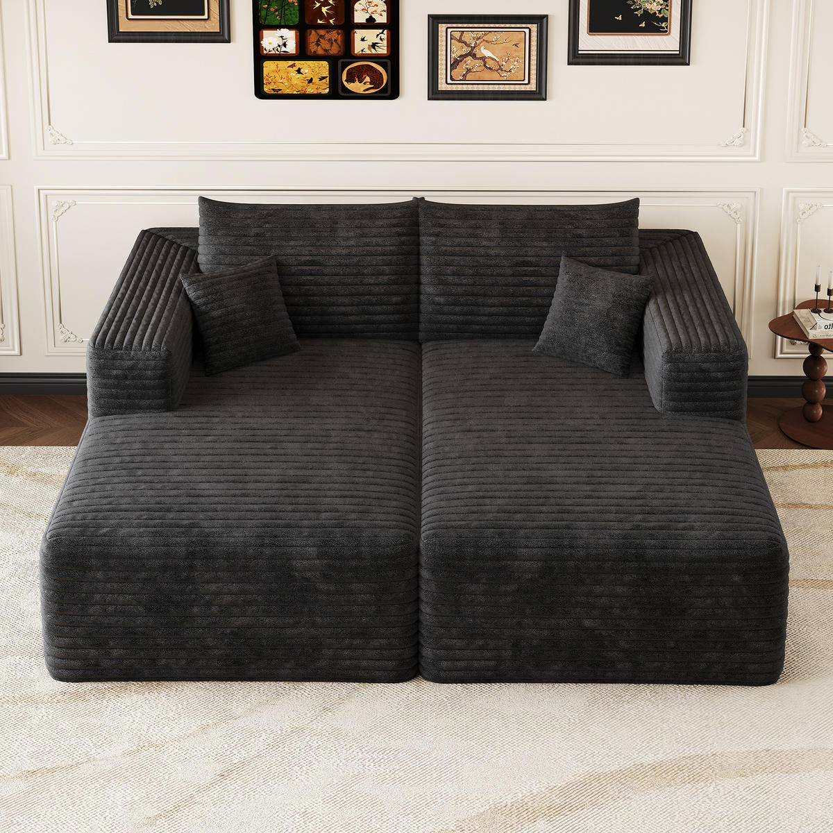 SCHLAFSOFA DE-34891 mit Chaiselongue Schwarz - Schwarz, Textil (151/180cm) - ComfortXL