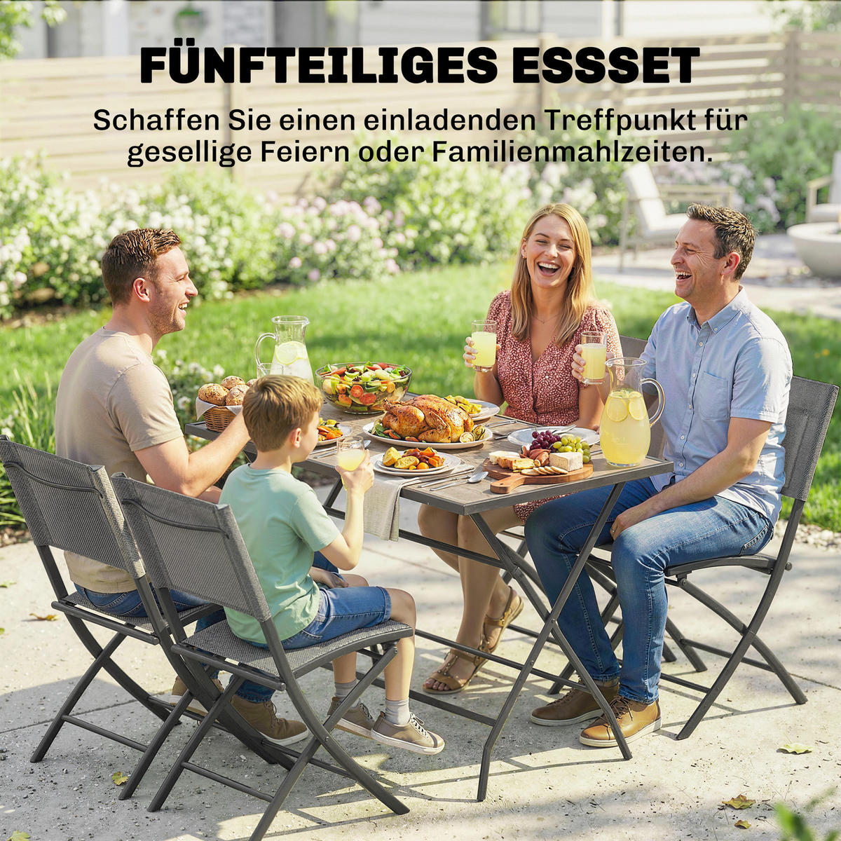 OUTDOOR-ESSGRUPPE 5er Set Stahl Netzstoff Grau - Grau, Textil/Metall - Outsunny