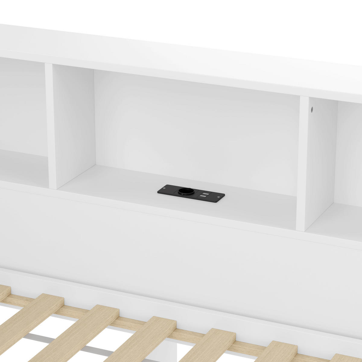 AUSZIEHBETT 140/200 cm DE-04479, mit LED, USB und 3 Regalen in Weiß - Weiß, Holz/Holzwerkstoff (140/200cm) - ComfortXL