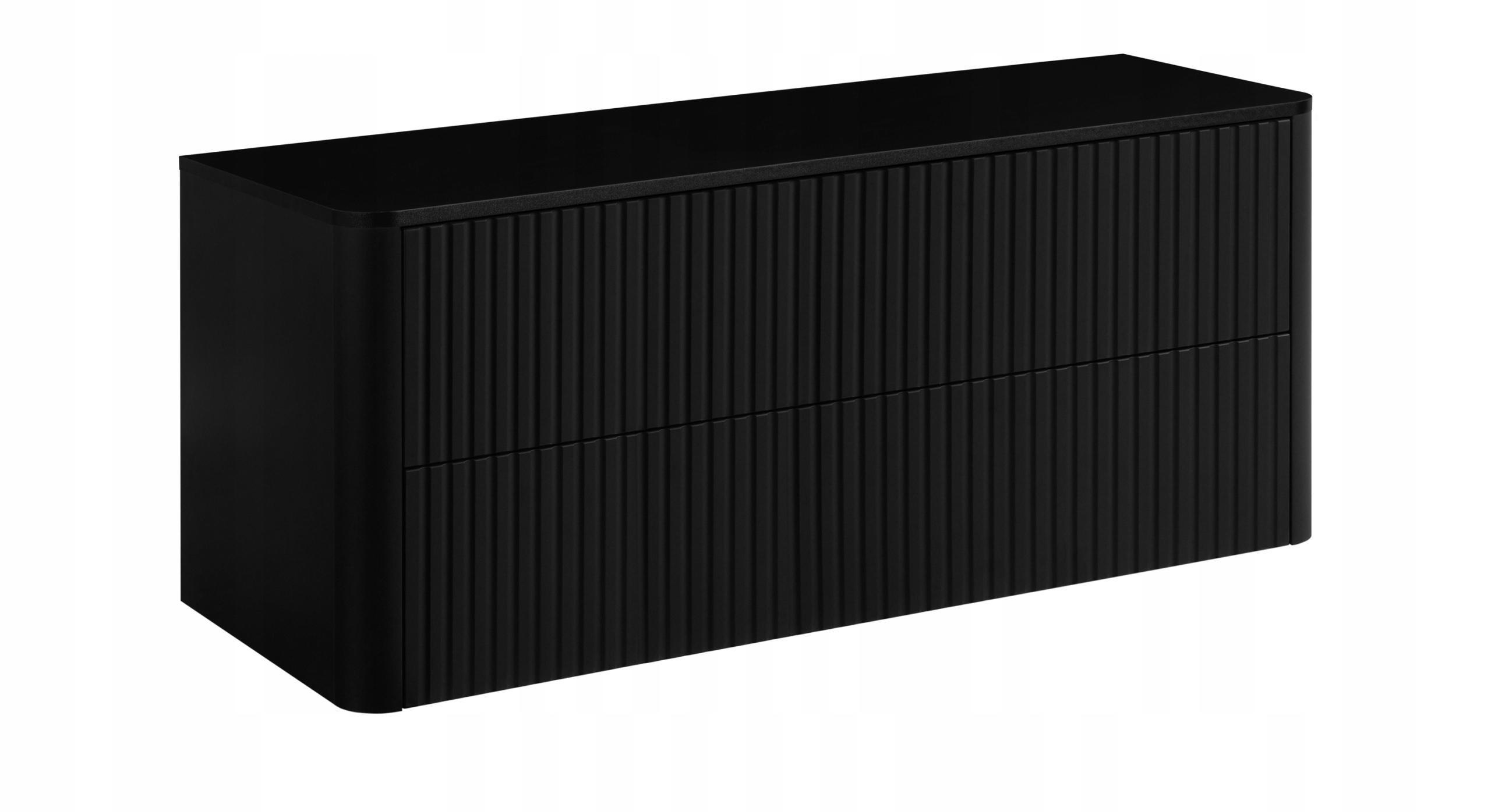 WASCHBECKENUNTERSCHRANK LINEA hängend geriffelt Schwarz matt mit Waschtischplatte 120/48/44 cm - Schwarz, Holzwerkstoff (120/48.4/43.7cm) - Rodan