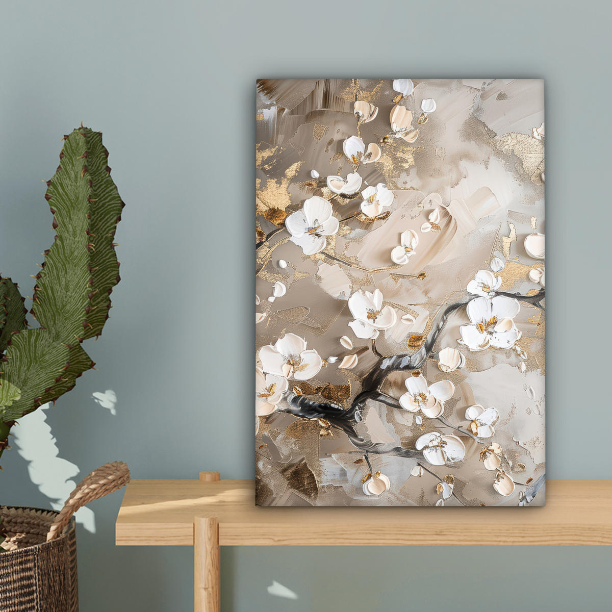 LEINWANDBILD - Blumen - Weiß - Gold - Beige - Luxus - 20x30 - Bilder - Greige, Textil (20/30cm) - MuchoWow