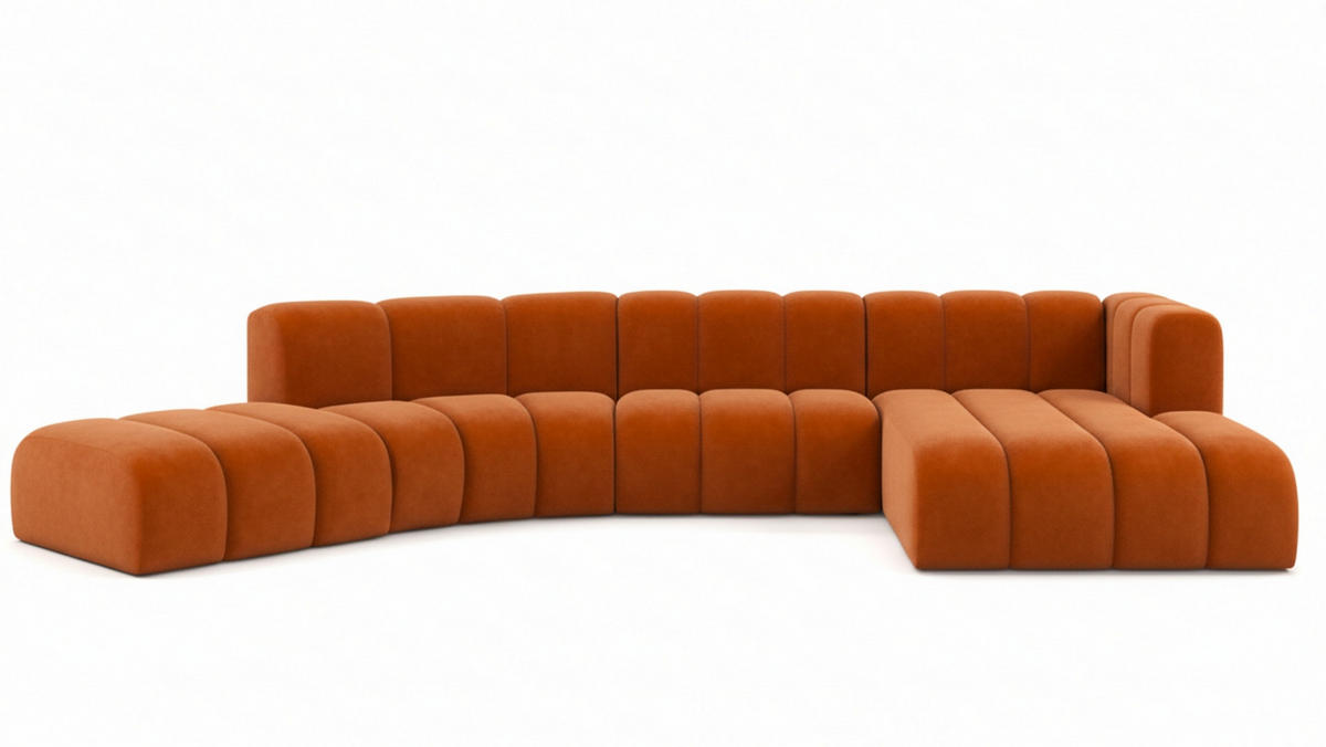 ECKSOFA L-Form GRAND Round, Stoff Salvador, Braun, Rechts - Braun, Holz (445/179cm) - Kaiser Möbel