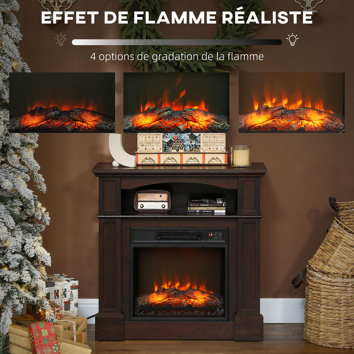 ELEKTROKAMIN DE-17057 1800 W LED-Flamme mit Fernbedienung - Braun, Metall (80.5/80.5/32.3cm) - ComfortXL