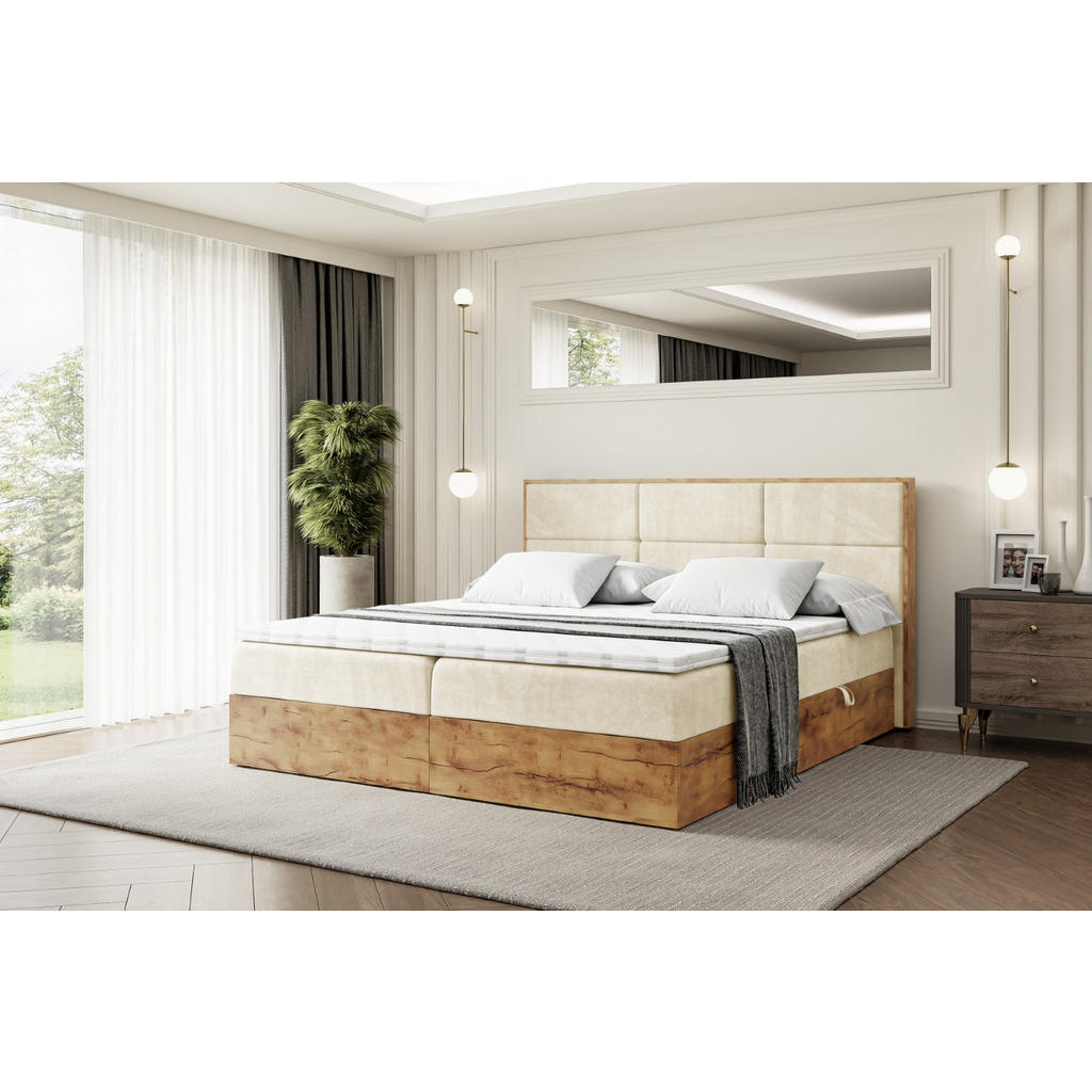 Thumbnail - Altdecor Boxbett, Braun, Holzwerkstoff, Höhe ca. 20 cm, 140x200 cm, Schlafzimmer, Betten, Boxspringbetten